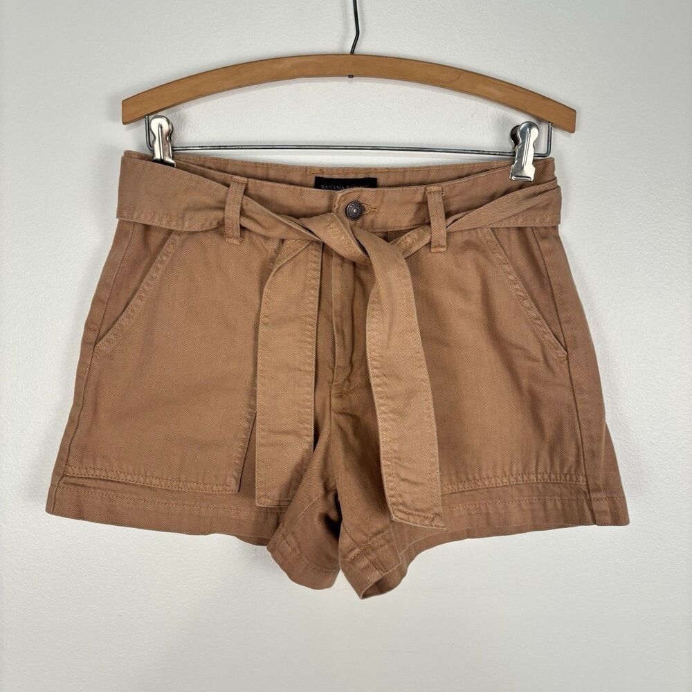 Banana Republic Womens 4" Surplus Tie Waist Shorts Ice Latte Brown Size 4 Petite